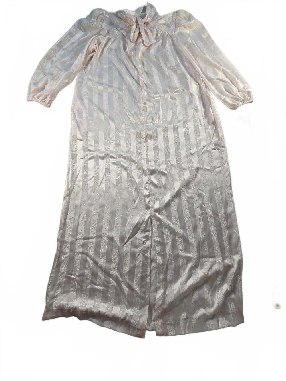 NWT 80s Vintage Satin Stripe Maxi Nightgown Robe Coquette